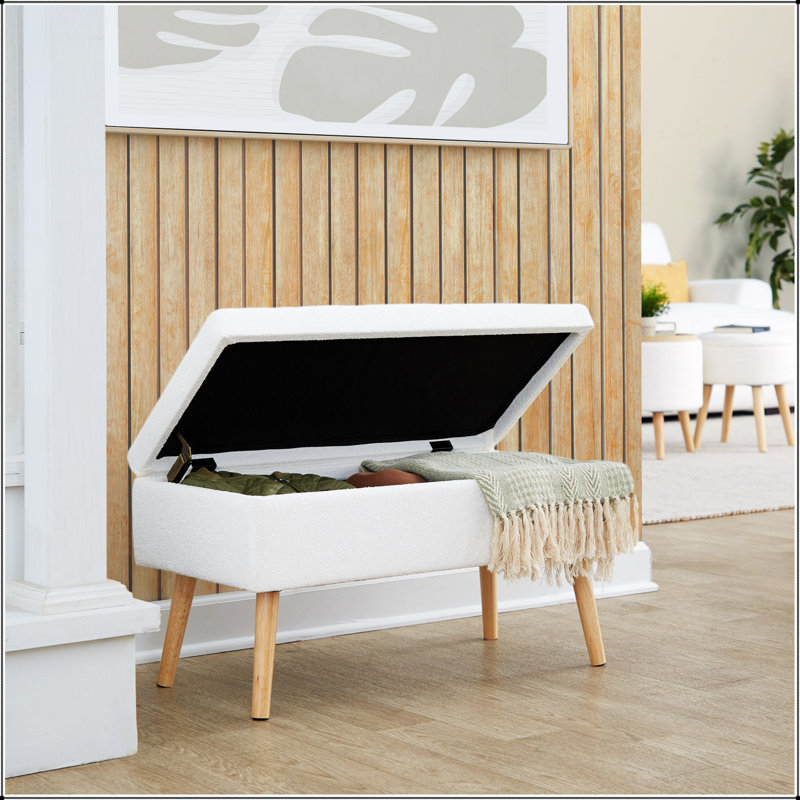 Banc en bois naturel et tissu crème