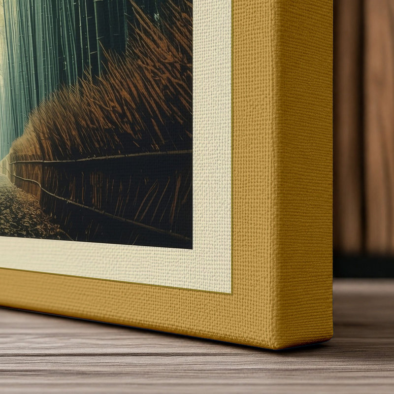 Bamboo Forest Path Japandi - Wrapped Canvas, 24x16 - 61.0 x 40.6 cm, Ochre Border