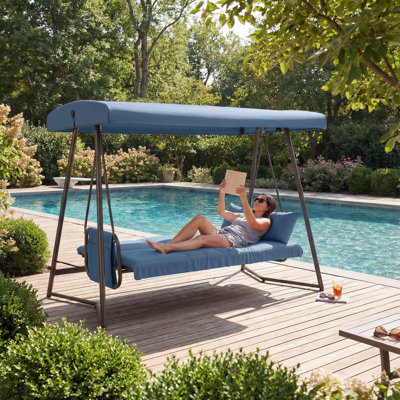 Luxury 3-Person Patio Swing Chair with 45° Tilt Canopy & 4" Thick Cushions, Heavy-Duty Rust-Resistant Swing Bed