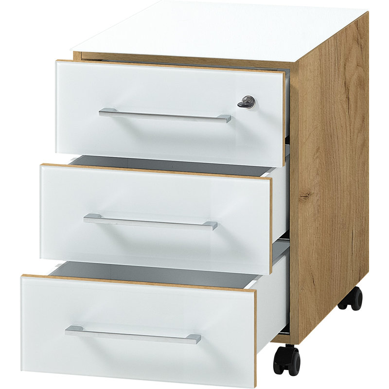 Jorgensen 40cm Wide 3 -Drawer Mobile File Cabinet, Navarra Oak Repro/White