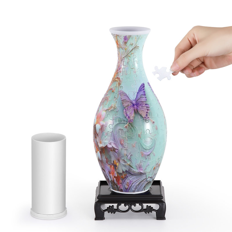  3D Puzzle Vase for Adults,Puzzle Planter Pot for Women,3D Art Jar Puzzles for House Flowers Arrangements and Home Decoration(Pink Butterfly)