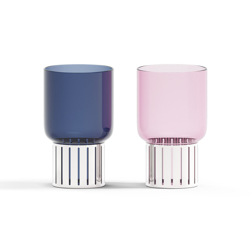 Striations Vase, Medium, Silver & Blue, Pink
