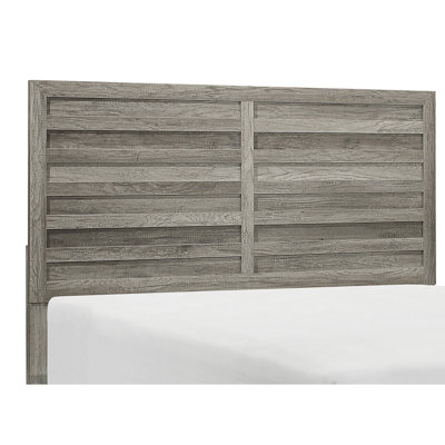 Grand lit rustique gris patiné, avec tête de lit et traverses, fabriqué en bois d'ingénierie
