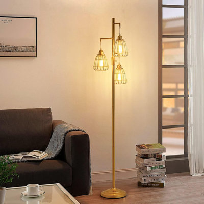 68" Industrial Farmhouse Floor Lamp With 3 Teardrop Cages & 3 Dimmable Led Edison Bulbs, Tall Standing Lamp For Living Room, Bedroom, Office