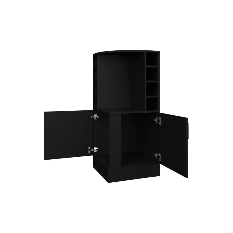 Corner Bar Cabinet With Bottle Rack And Open Shelf, Black