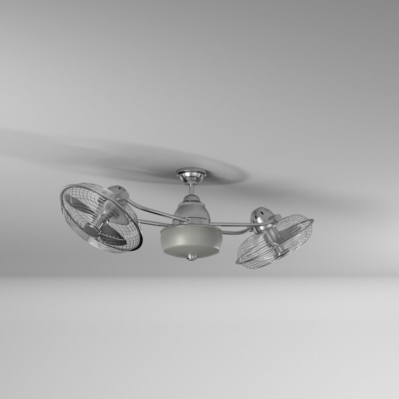 Polished Nickel 48'' Dual Head Ceiling Fan with Remote and Lighting