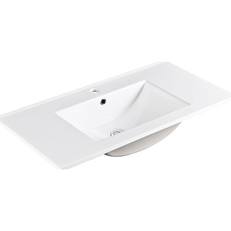 Ceramic Sink For Bathroom 36 Inch - White, , Overflow Hole, Pre-Drilled Faucet 34.85 In. Depth X 17.8 Width 6.62 Height, Construction Vanity White Porcelain, Water-, Overflow, Height