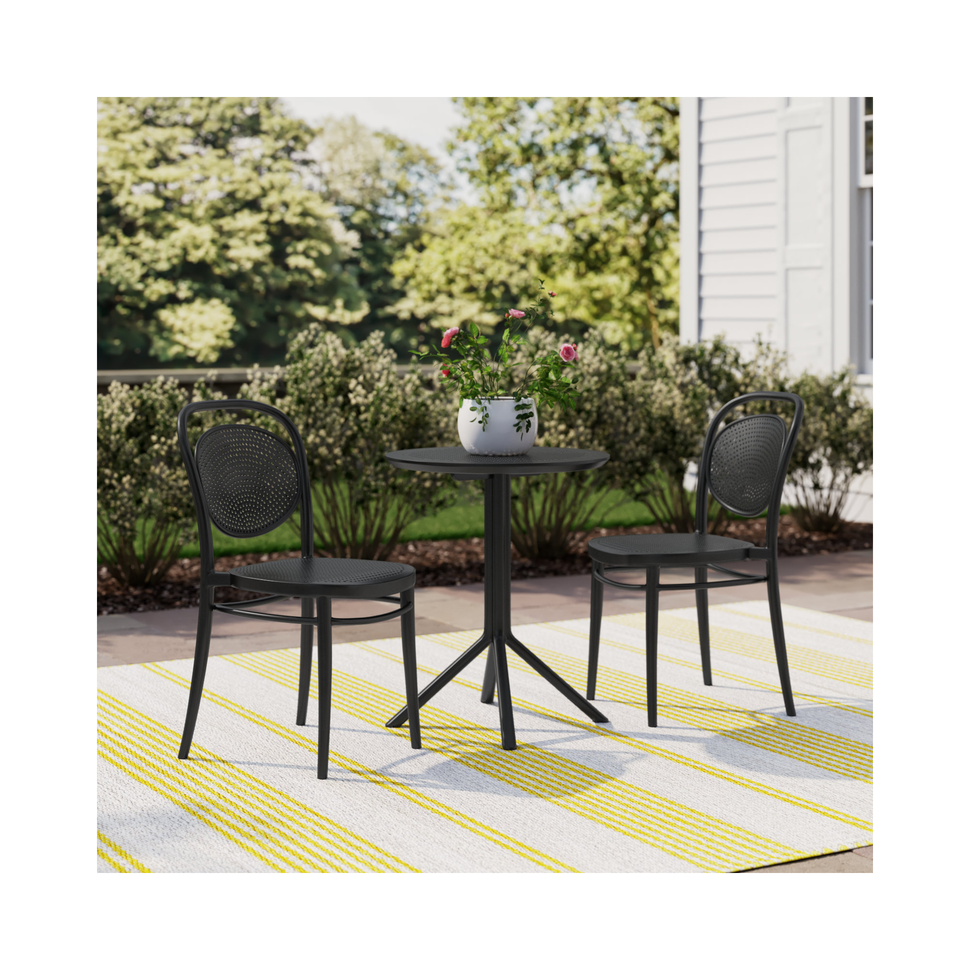 Farrah 24'' Round 2 - Person Bistro Set with Stacking Chairs, Black
