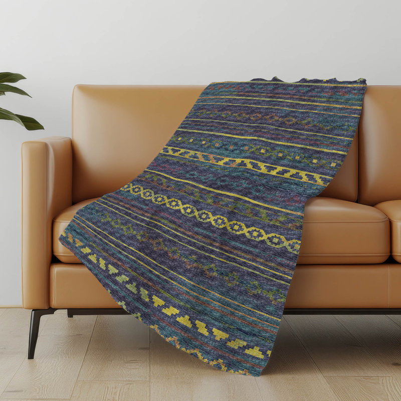 Jeté en sherpa Addison, Bleu / jaune / gris