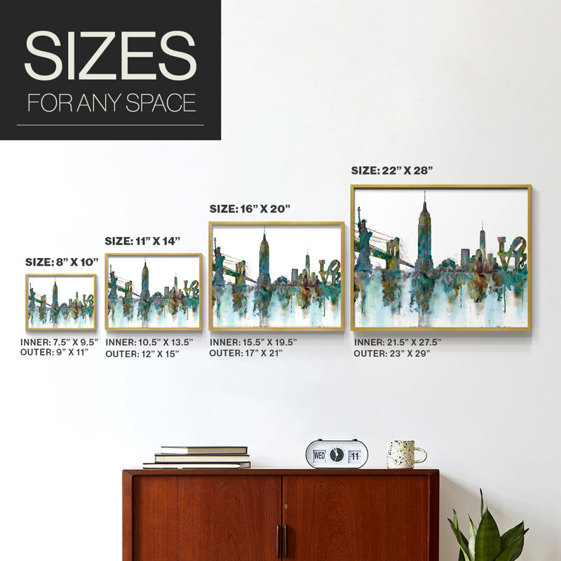 NY Skyline -Framed Print - Restickable, 8" H x 10" W