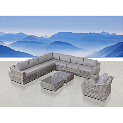 Ensemble de conversation de terrasse en osier pour 7 personnes avec coussins
