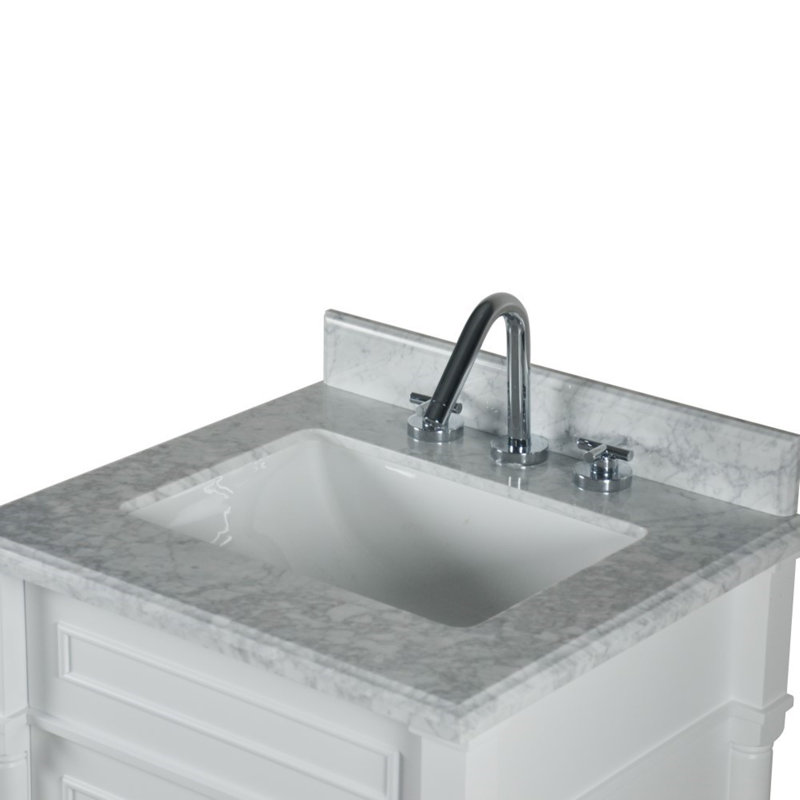 Meuble-lavabo simple 24 po avec plateau en marbre de Carrare blanc, Gris clair