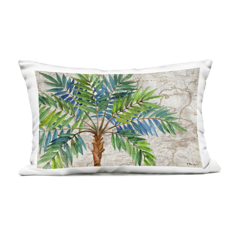Coussin d'extérieur à imprimé palmier aqueux par Paul Brent