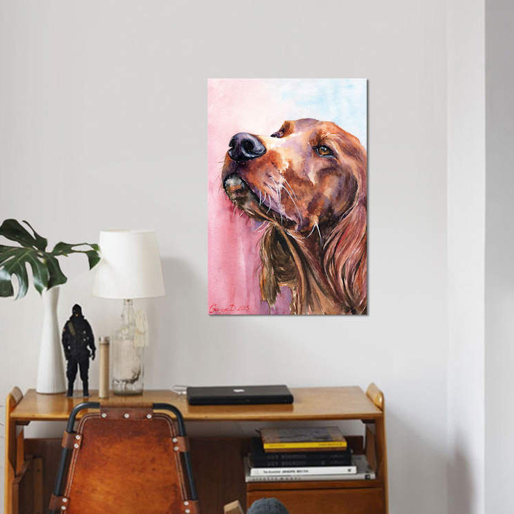 « irish setter », impression sur toile, H 12 po x l 8 po x P 0,75 po, Toile tendue, Pas de tapis