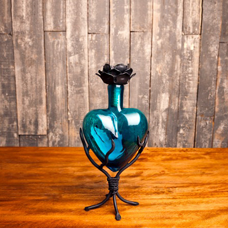 Bouteilles décoratives en verre anibar, Aigue-marine, H 10 po x l 5 po x P 3 po