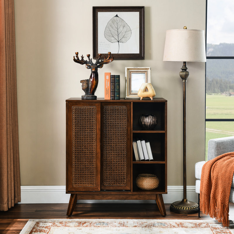 Elegant Sideboard For Hallway - Dark Wood, Adjustable Shelf & Solid Wood Feet Cabinet Mid Century Modern Buffet Dining Room Feet, In