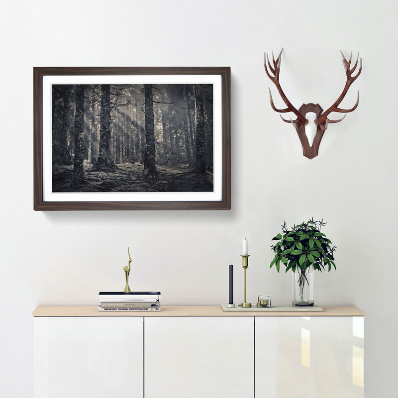 Pine Tree Forest - Picture Frame Graphic Art Print, 27cm H x 36cm W x 2cm D, Walnut Framed