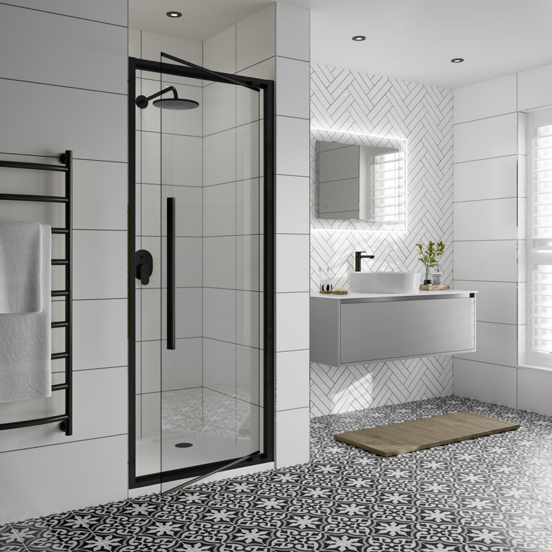 Semi-Frameless Shower Door with Clear Glass, Black, 200cm H x 70cm W
