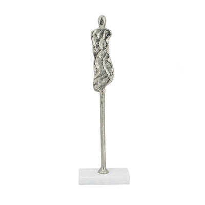 Abstract Human Form Taper Candle Holder with Marble Stand – 15.8" Silver Neutral Home Decor for Farmhouse Table Centerpiece