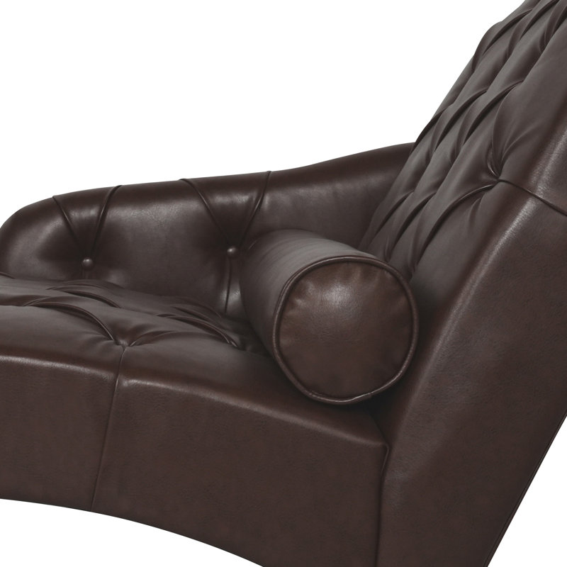 Chaise Lounge Arm Chair Indoor With Pillow And Solid Wood Legs, Dark Brown
