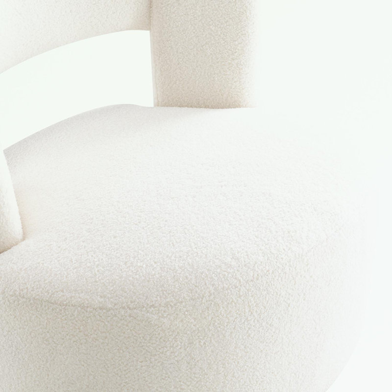 Fauteuil demi-tonneau pivotant en tissu Teddy avec coussin moelleux, Crème, crème