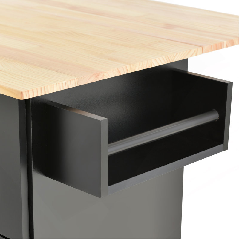 Solid Wood Top Kitchen Island, Black