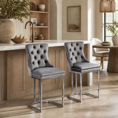 Ensemble de 2 tabourets de bar en velours capitonné Sumdeal