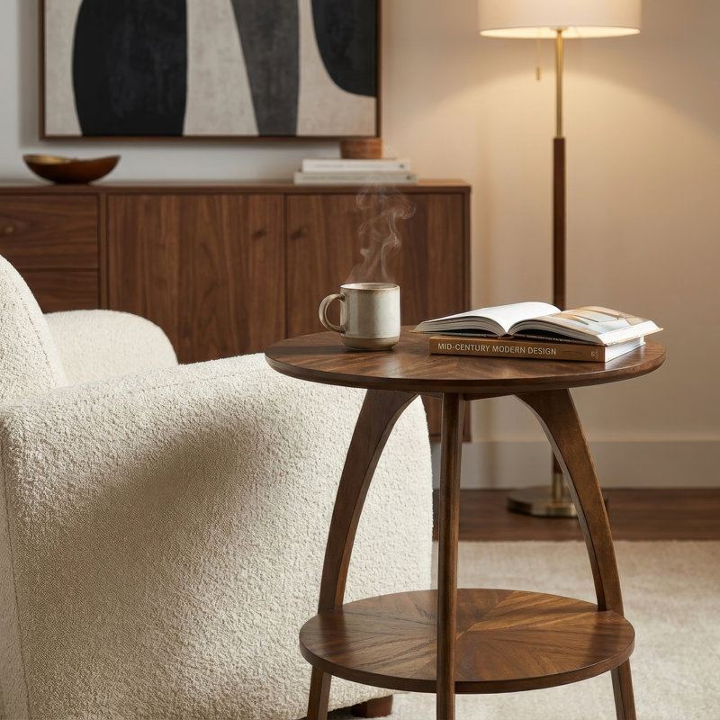 Tommy Three Leg End Table with Storage, Espresso