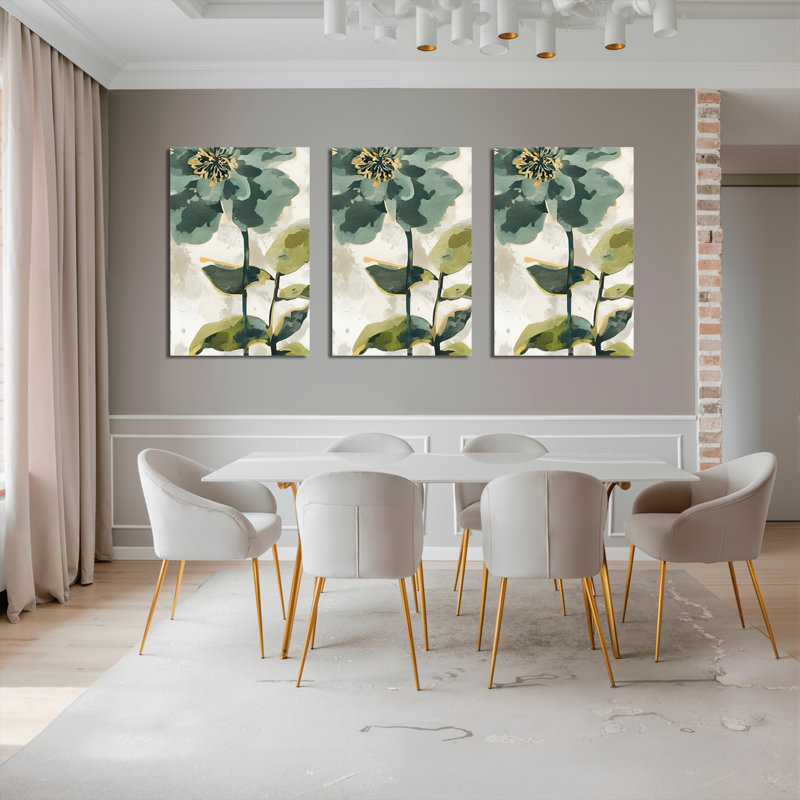 Abstrait art floral sur toile, ensemble botanique moderne (ensemble de 3), H 18 po x l 36 po