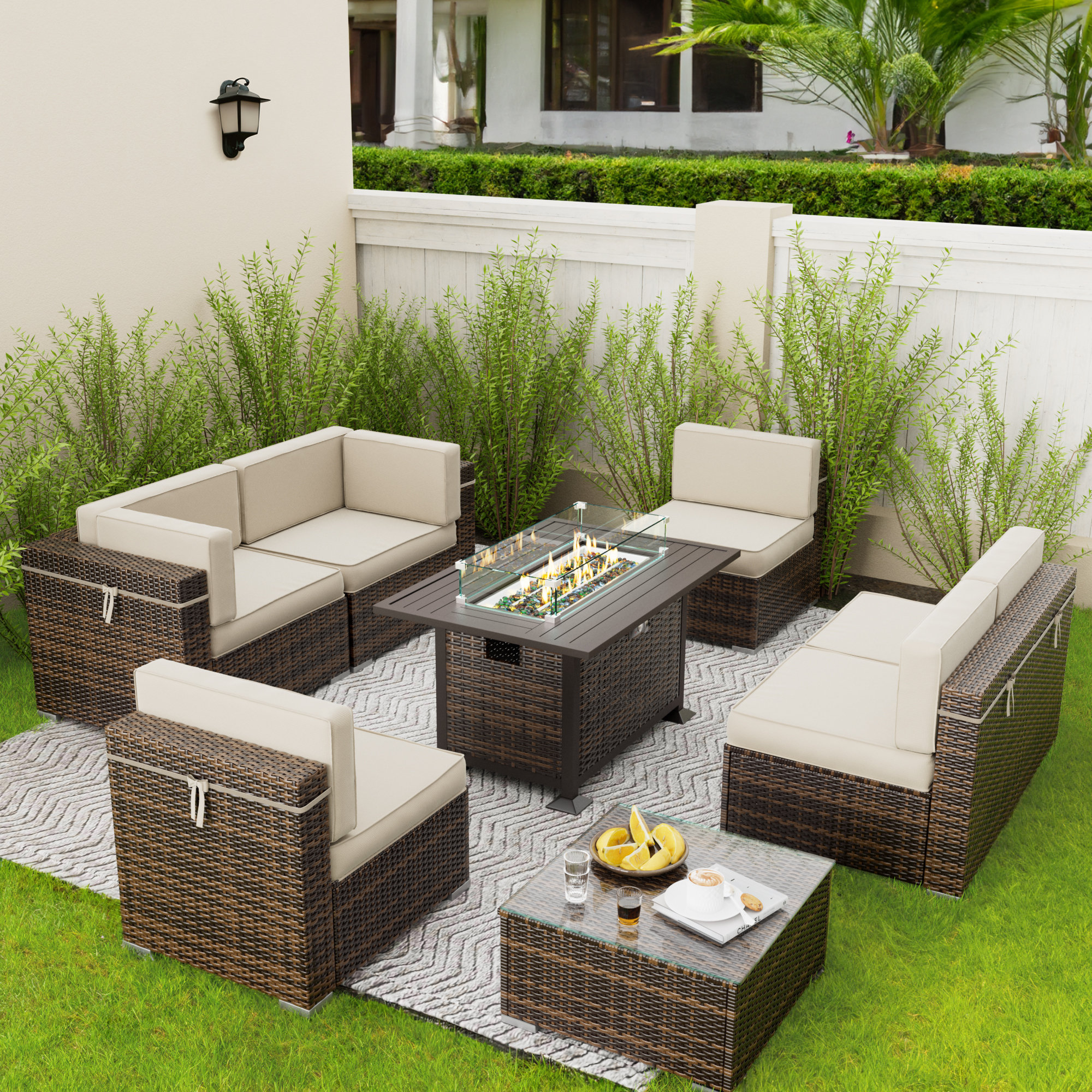 Garden sofa set discount with fire pit