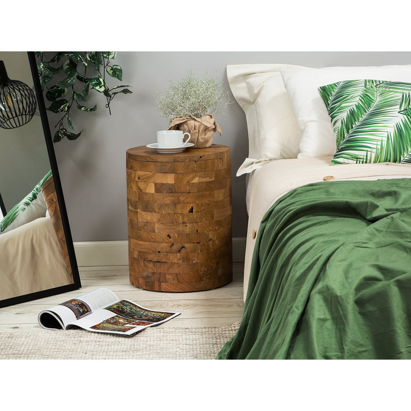 Navi Solid Wood Drum End Table