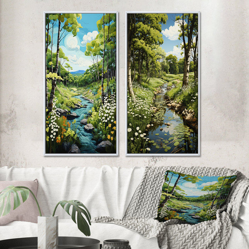 «Amercian Basswood Tree Forest», 2 pièces sur toile, Cadre blanc, H 32 po x l 32 po