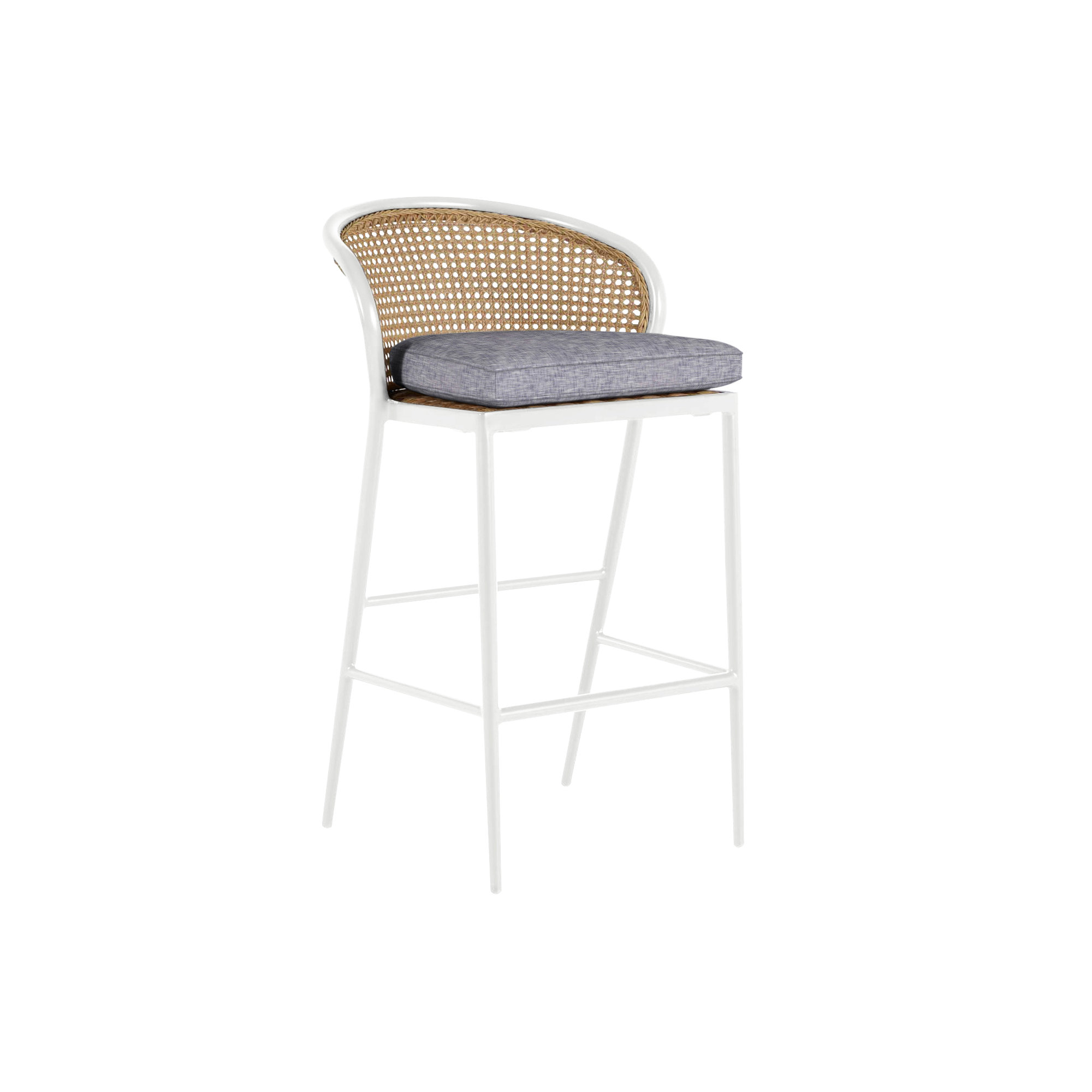 Havana Cane N-Dura Resin Wicker Outdoor Counter Stool 24 in., Welt, Indigo Velvet, Chalk/Natural Resin