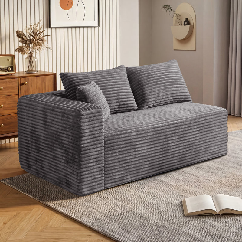 Causeuse en velours côtelé de 59 po de largeur, causeuse modulaire rembourrée avec ressorts ensachés et 3 coussins, aucun composant modulaire requis pour le salon et la salle multimédia