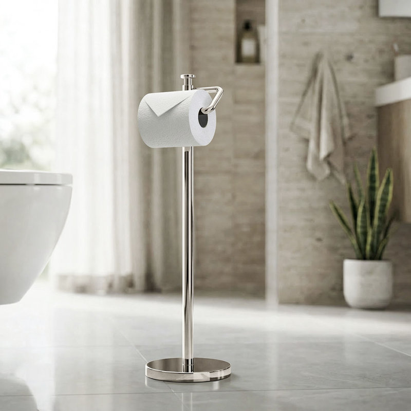 Porte-papier hygiénique sur pied, Nickel poli