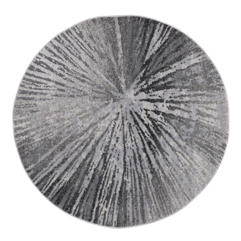 Ilios Collection Abstract Black and Gray Starburst Rug, Round 5'3"