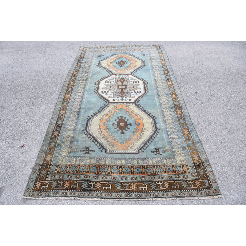 Grand tapis vert Oushak fait à la main, idéal pour les chambres spacieuses avec un design turc rétro et une esthétique tribale