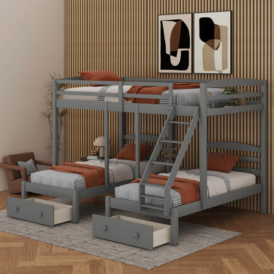Full Over Twin & Twin Bunk Bed,Triple Bunk Bed With Drawers