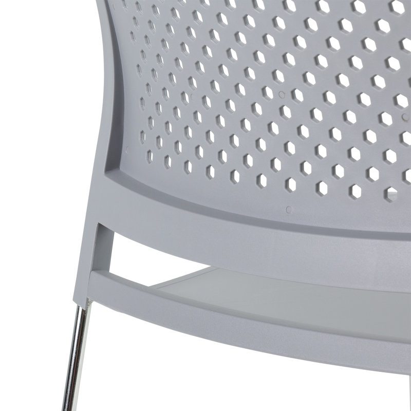 Metal Armless Sled Base Plastic Stacking Chair with Perforated Back, Gray