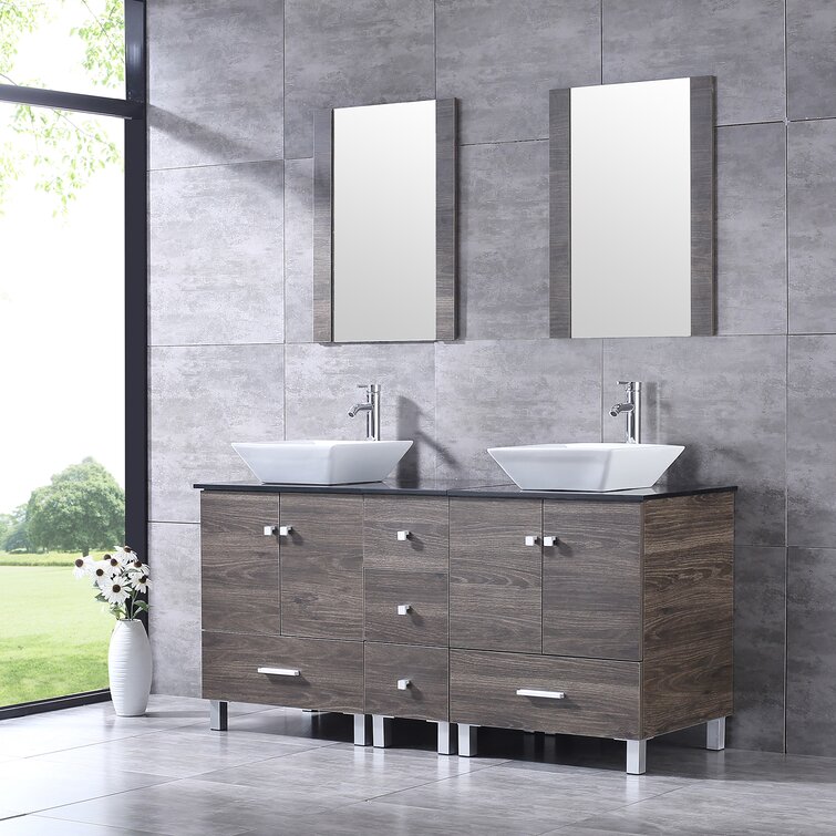 Ronbow Arden 60-inch Eco Friendly Bathroom Double Vanity Set in Black with  Mirror, Quartz Top with White Ceramic Bathroom Sink - Bed Bath & Beyond -  13984314