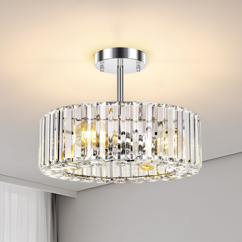 14.5" 4-Light Semi Flush Mount Ceiling Light Chrome Frame Bright (Bulbs Not Included), Chrome