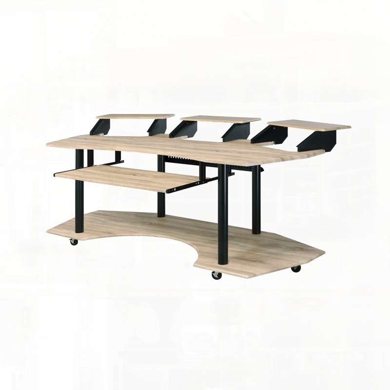 Bureau de studio d'enregistrement de musique avec roulettes lisses, Chêne