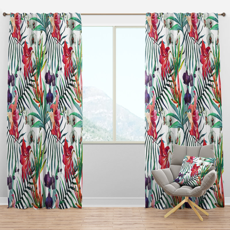 Panneau de rideau simple semi-diaphane avec passe-tringle Orchids and Floral, l 52 po x L 95 po