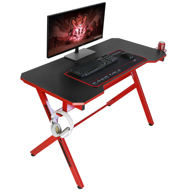 Inbox Zero 48in R-Shaped Gaming Desk with Mouse Pad, Black/Red