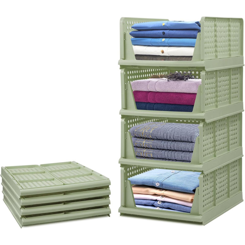 4-Pack Folding Wardrobe Storage Box Plastic Drawer Organizer Stackable Shelf Baskets Cloth Closet Container Bin Cube Home Office Bedroom Laundry Drawer Dividers For Clothes Toy Organization