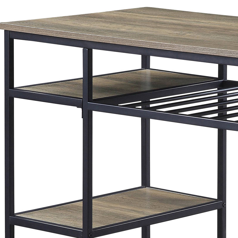 Îlot de cuisine industriel en chêne rustique et noir - fonctionnel pour salle à manger et chariot de rangement polyvalent