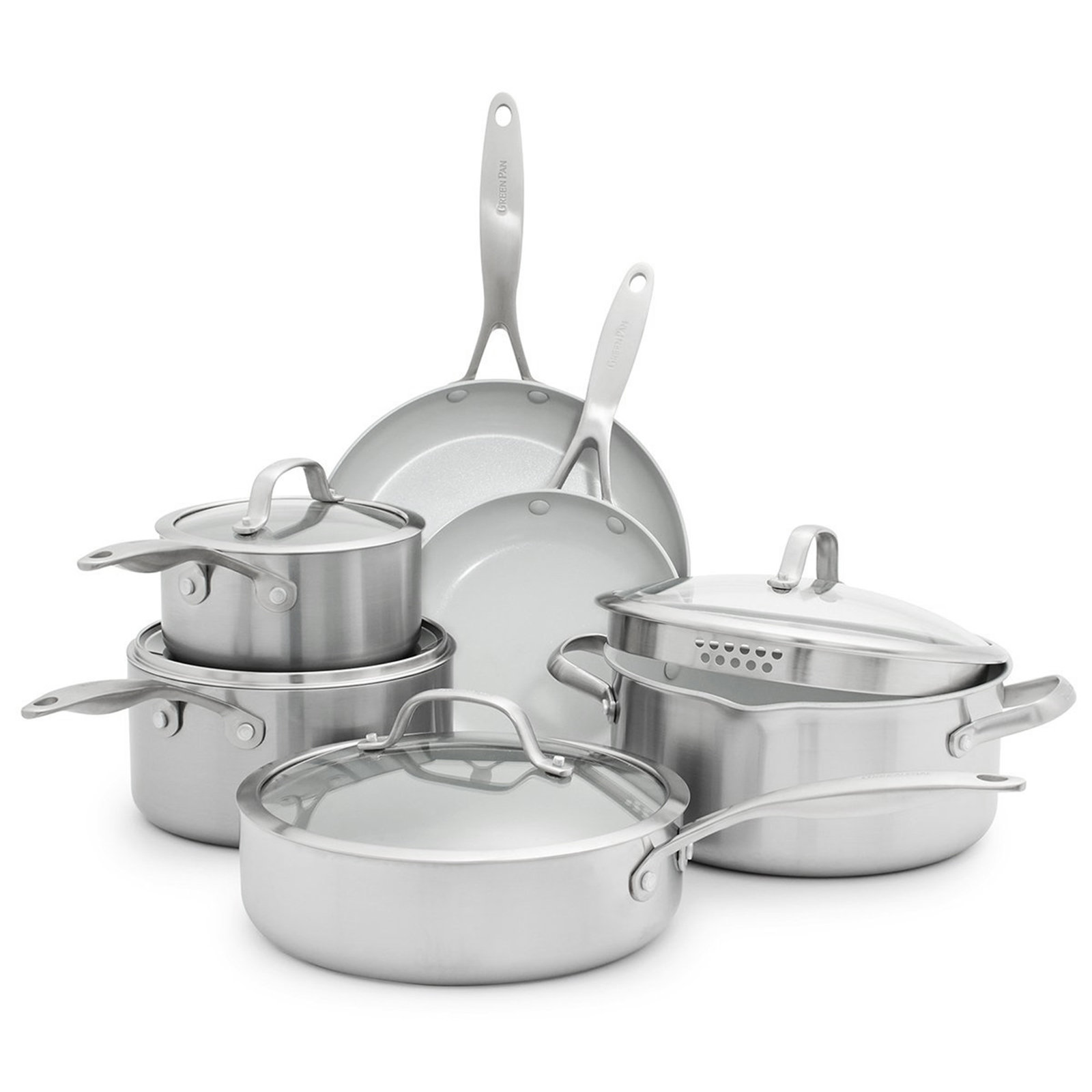 GreenPan Venice Pro Tri-Ply Stainless Steel Healthy Ceramic Nonstick 10 Piece Cookware Set