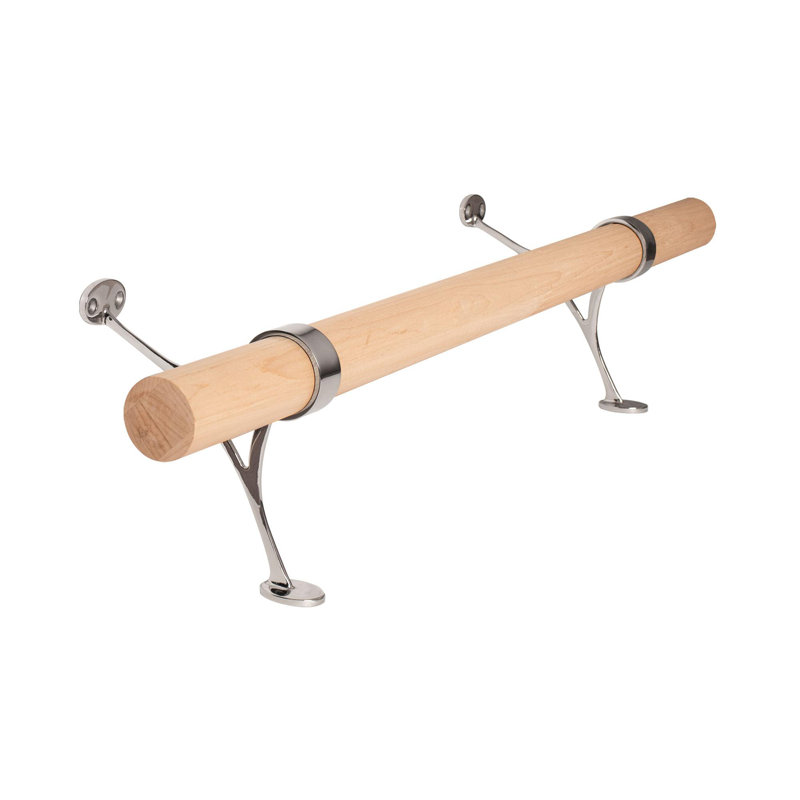 4ft Bar Foot Rail Kit Complete Mount Hardware and Maple Tubing, Polished Stainless Steel