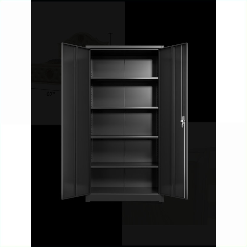 Armoires | Rangement verrouillable à 2 portes avec tablettes réglables, conception anti-basculement industrielle, pour l'école de garage à domicile | Noir | Bureau