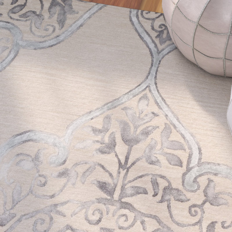 Tapis bleu / beige en laine / coton touffeté à la main Pimentel, Rectangle 2 pi x 3 pi